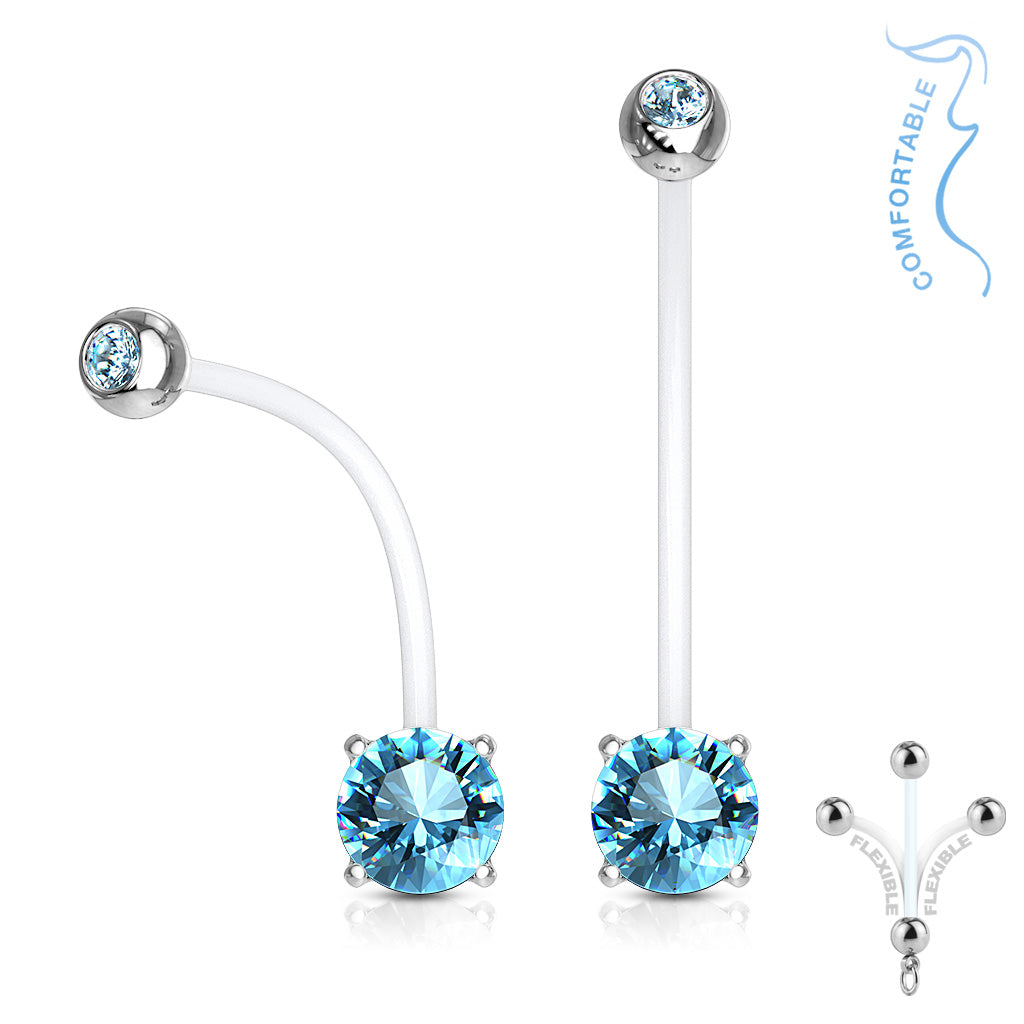 14G Double Jeweled Prong Set Round CZ Pregnancy Belly Rings